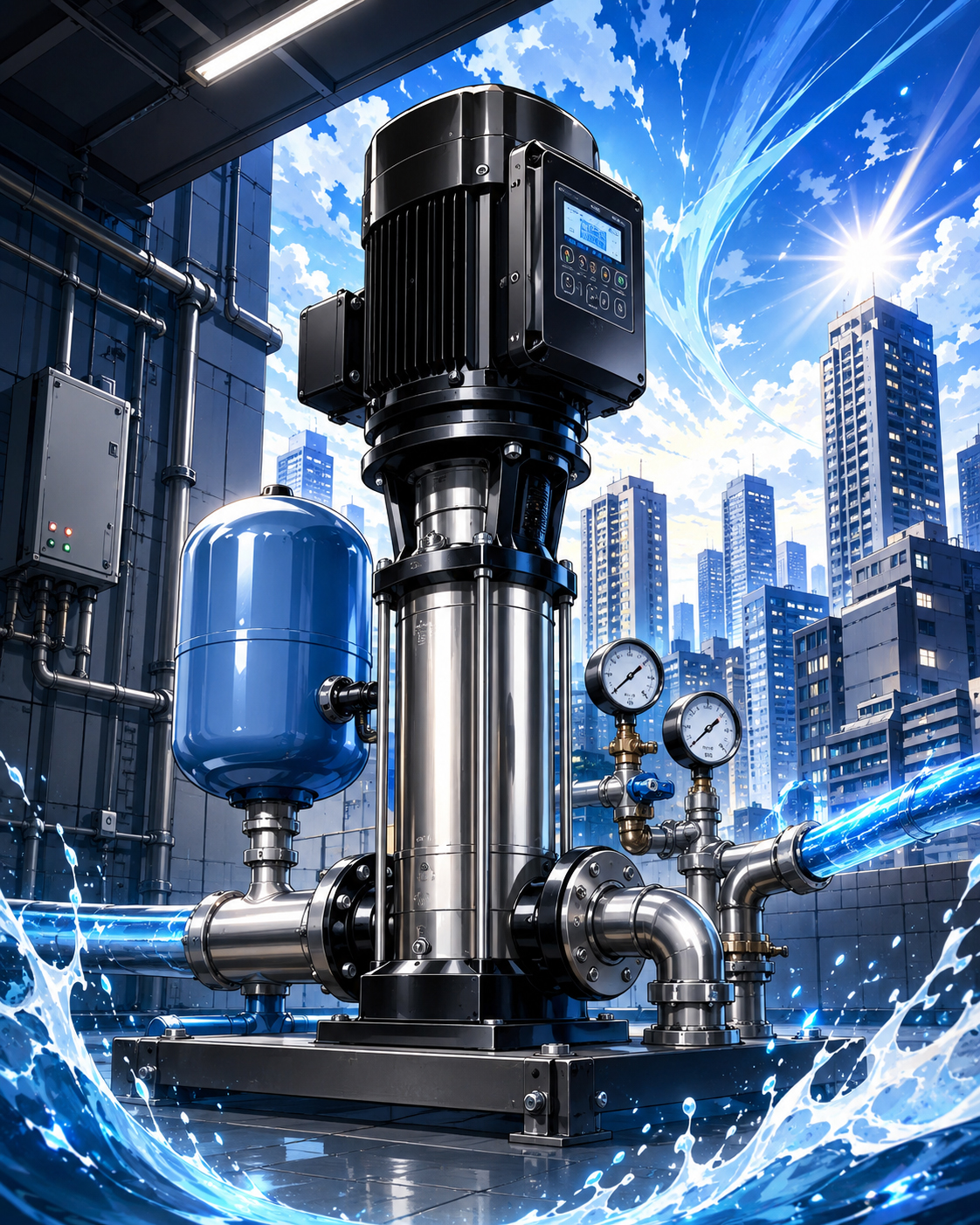 Booster pump in a dramatic city pressure system