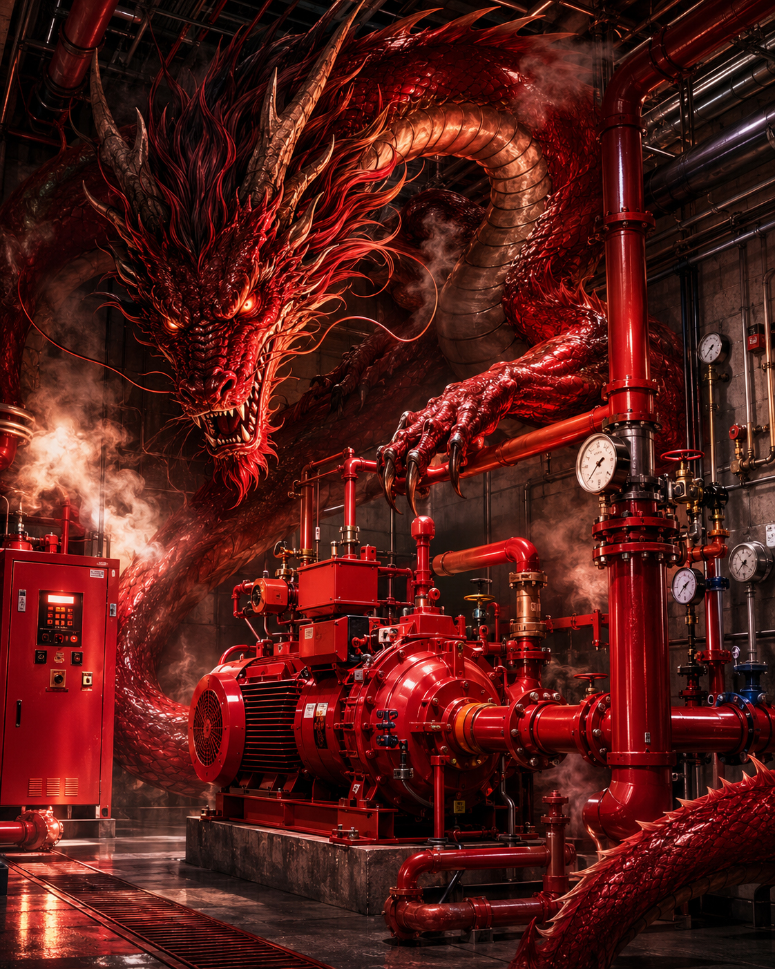 Fire Pump Dragon in a code-regulated fire pump room