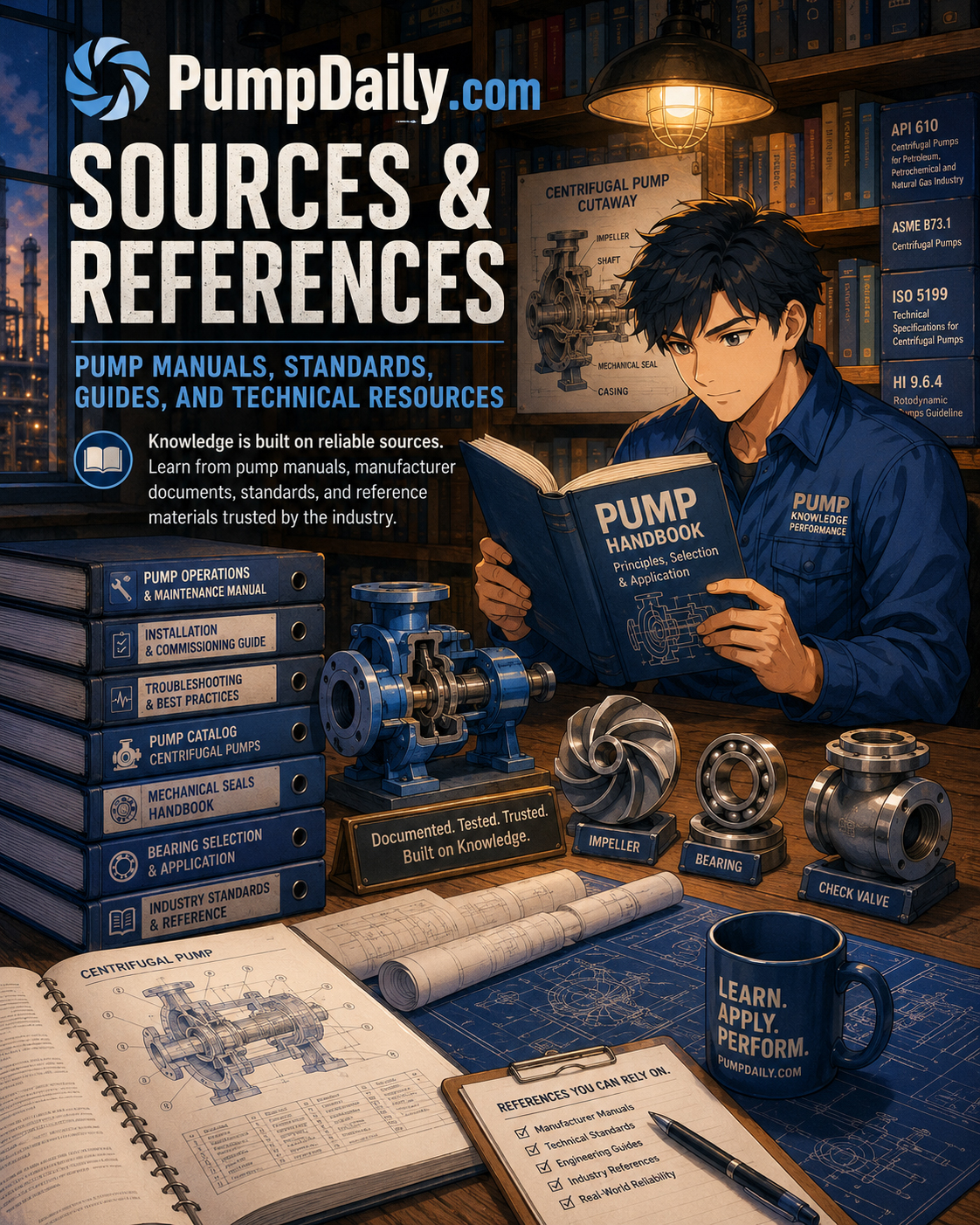 Pump manuals, source books, and technical documents in a PumpDaily library